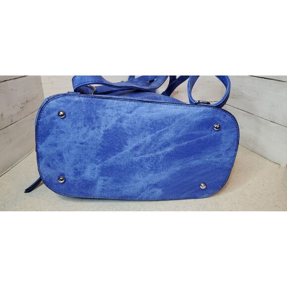 Traci Lynn Studded Backpack Purse Blue Faux Leather Spike Studs Denim Look NWOT